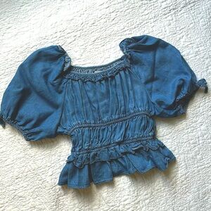 Habitual girls 7/8 soft denim ruffle top
